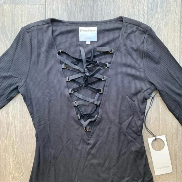 Privacy Please Revolve Glendale Mini Dress Lace Up  ribbed knit bodycon Black XS - Picture 6 of 16